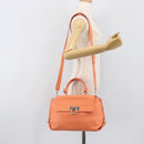 Salvatore Ferragamo Sofia Gancini Bag Leather 2way Orange Silver Auth 199221V-28