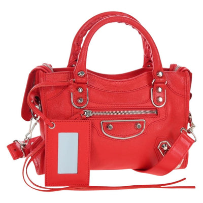 BALENCIAGA Metallic Edge Mini City Bag Leather 2way Red 390160 Auth 199223M