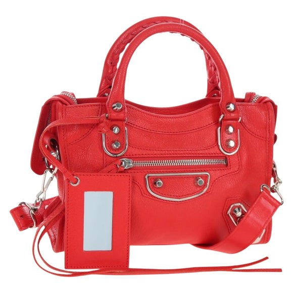 BALENCIAGA Metallic Edge Mini City Bag Leather 2way Red 390160 Auth 199223M