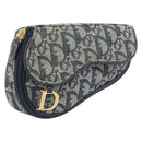 Christian Dior Trotter Canvas Saddle Pouch Navy Gold Auth 199228-1