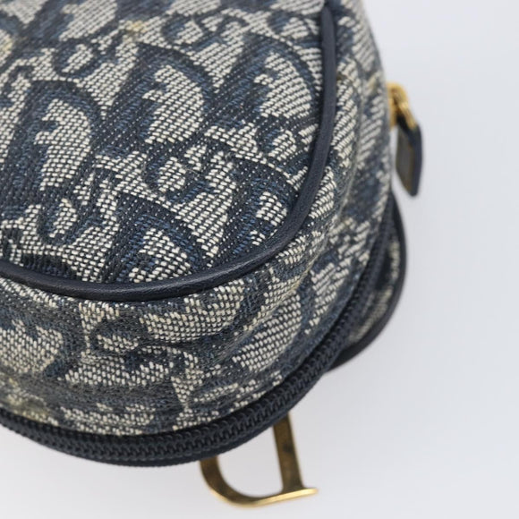 Christian Dior Trotter Canvas Saddle Pouch Navy Gold Auth 199228