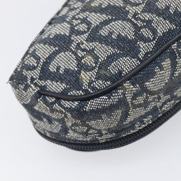 Christian Dior Trotter Canvas Saddle Pouch Navy Gold Auth 199228