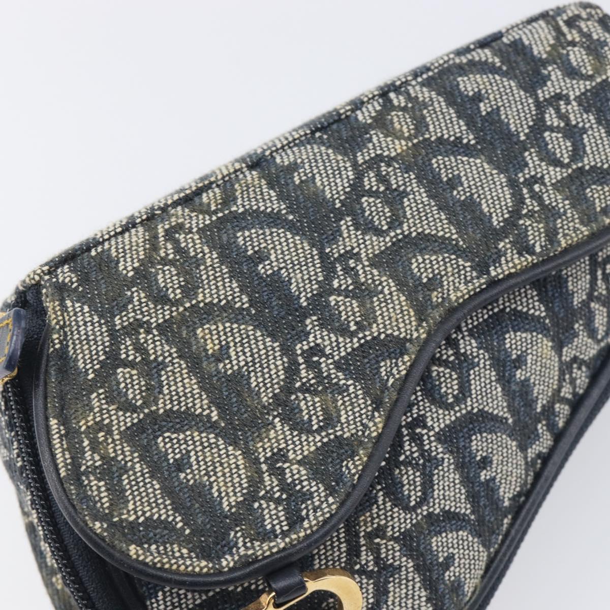 Christian Dior Trotter Canvas Saddle Pouch Navy Gold Auth 199228