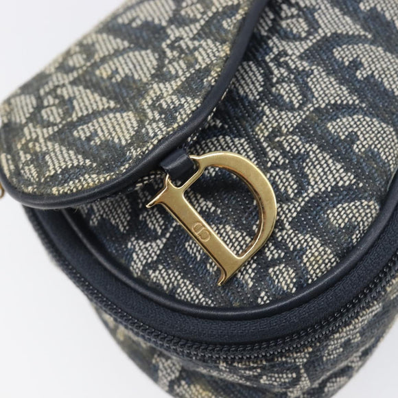 Christian Dior Trotter Canvas Saddle Pouch Navy Gold Auth 199228