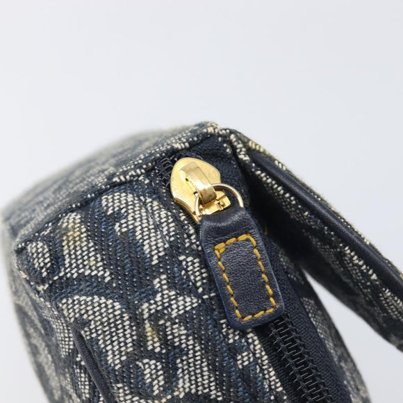 Christian Dior Trotter Canvas Saddle Pouch Navy Gold Auth 199228