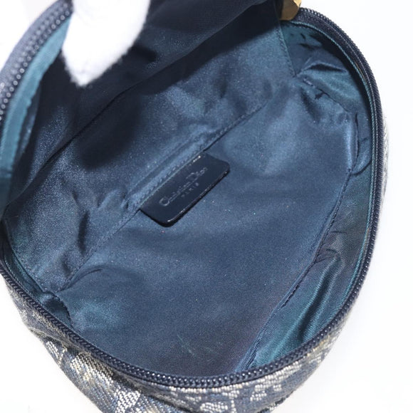 Christian Dior Trotter Canvas Saddle Pouch Navy Gold Auth 199228