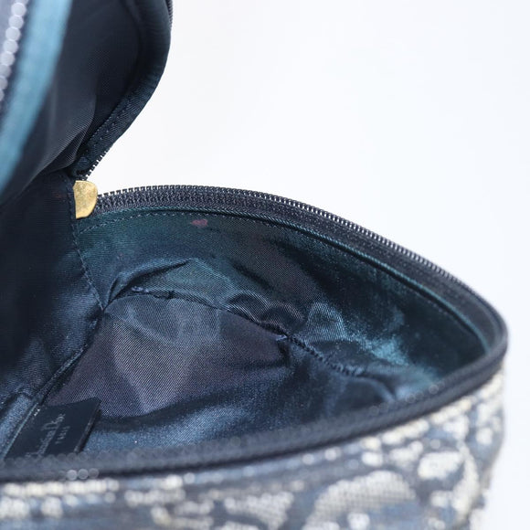 Christian Dior Trotter Canvas Saddle Pouch Navy Gold Auth 199228