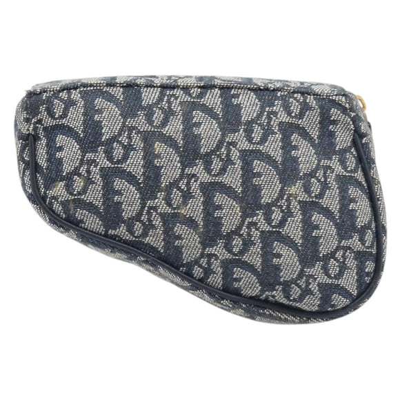 Christian Dior Trotter Canvas Saddle Pouch Navy Gold Auth 199228
