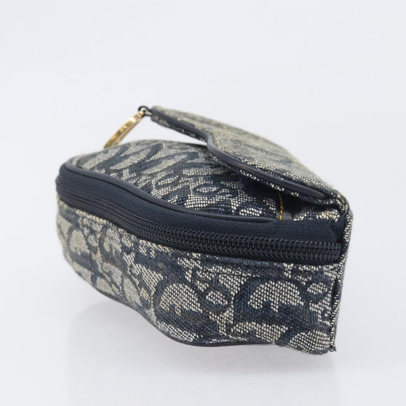 Christian Dior Trotter Canvas Saddle Pouch Navy Gold Auth 199228
