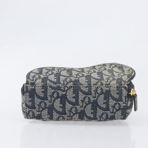 Christian Dior Trotter Canvas Saddle Pouch Navy Gold Auth 199228