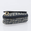 Christian Dior Trotter Canvas Saddle Pouch Navy Gold Auth 199228-7