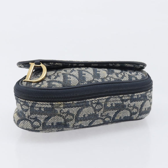 Christian Dior Trotter Canvas Saddle Pouch Navy Gold Auth 199228
