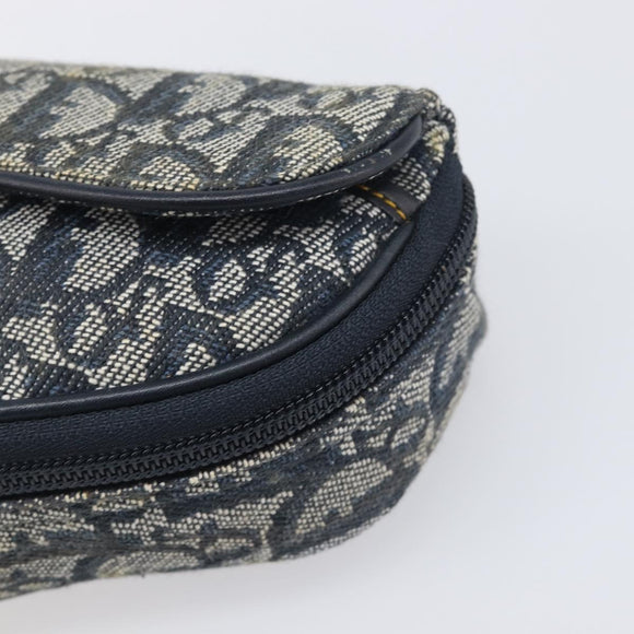 Christian Dior Trotter Canvas Saddle Pouch Navy Gold Auth 199228