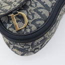 Christian Dior Trotter Canvas Saddle Pouch Navy Gold Auth 199228-9