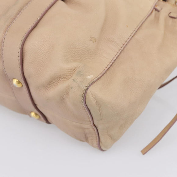 Miu Miu Hand Bag Leather 2way Beige Gold Tone Auth 199333A