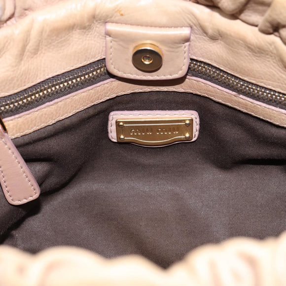 Miu Miu Hand Bag Leather 2way Beige Gold Tone Auth 199333A