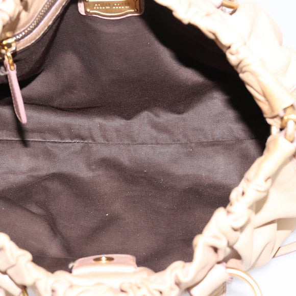 Miu Miu Hand Bag Leather 2way Beige Gold Tone Auth 199333A