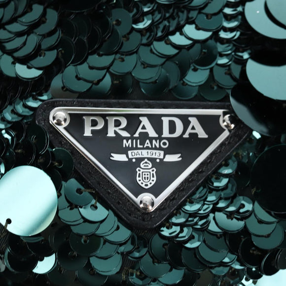 PRADA Shoulder Bag Sequin Green Silver Auth 199336SM
