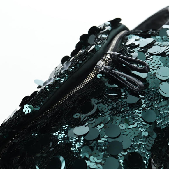 PRADA Shoulder Bag Sequin Green Silver Auth 199336SM