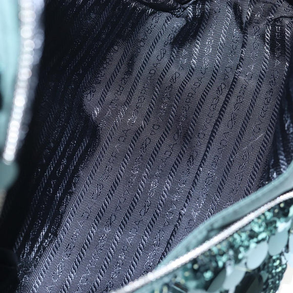 PRADA Shoulder Bag Sequin Green Silver Auth 199336SM