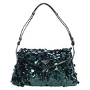 PRADA Shoulder Bag Sequin Green Silver Auth 199336SM-13