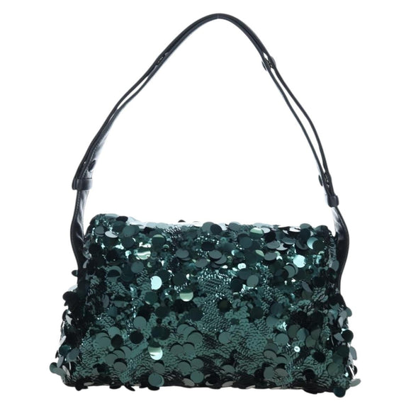 PRADA Shoulder Bag Sequin Green Silver Auth 199336SM