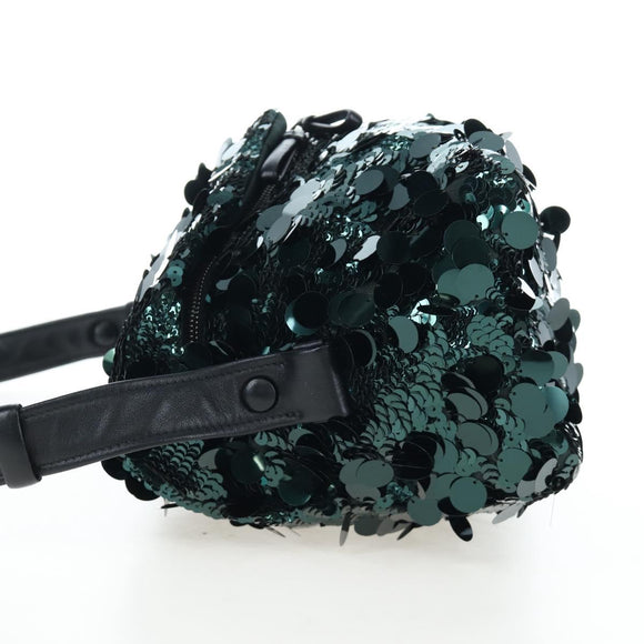 PRADA Shoulder Bag Sequin Green Silver Auth 199336SM