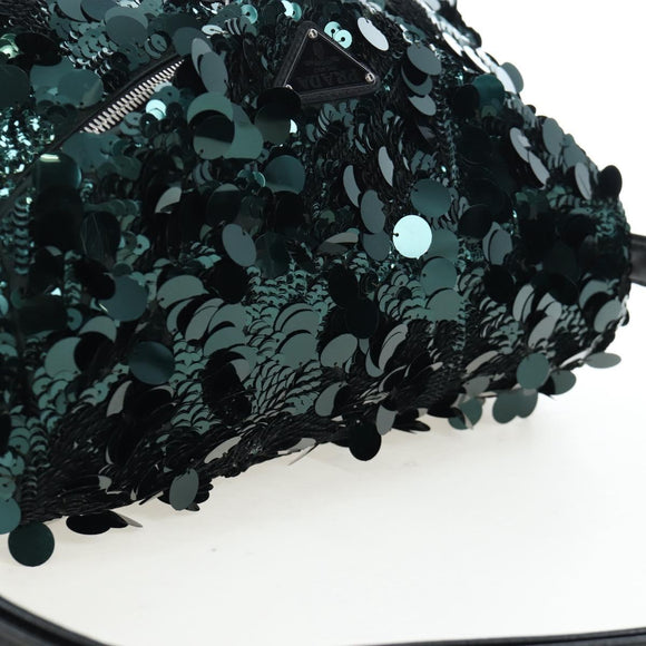 PRADA Shoulder Bag Sequin Green Silver Auth 199336SM