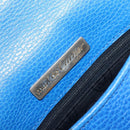 CARTIER Must Line Shoulder Bag Leather Blue Gold Tone Auth 199340-18