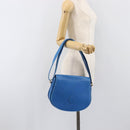 CARTIER Must Line Shoulder Bag Leather Blue Gold Tone Auth 199340-23