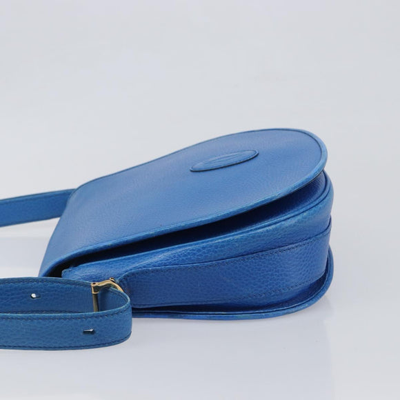 CARTIER Must Line Shoulder Bag Leather Blue Gold Tone Auth 199340