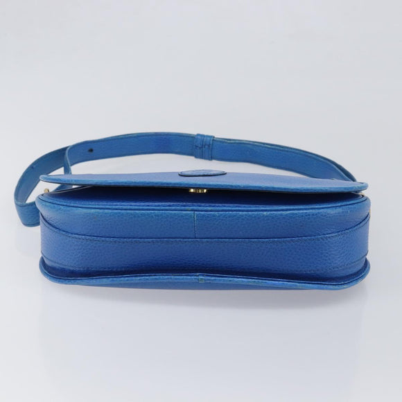 CARTIER Must Line Shoulder Bag Leather Blue Gold Tone Auth 199340