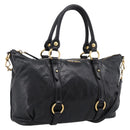 Miu Miu Vittello Shine Hand Bag Leather 2way Black Gold Tone Auth 199341V-1
