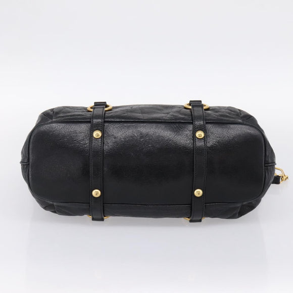 Miu Miu Vittello Shine Hand Bag Leather 2way Black Gold Tone Auth 199341V