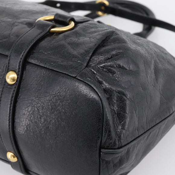 Miu Miu Vittello Shine Hand Bag Leather 2way Black Gold Tone Auth 199341V