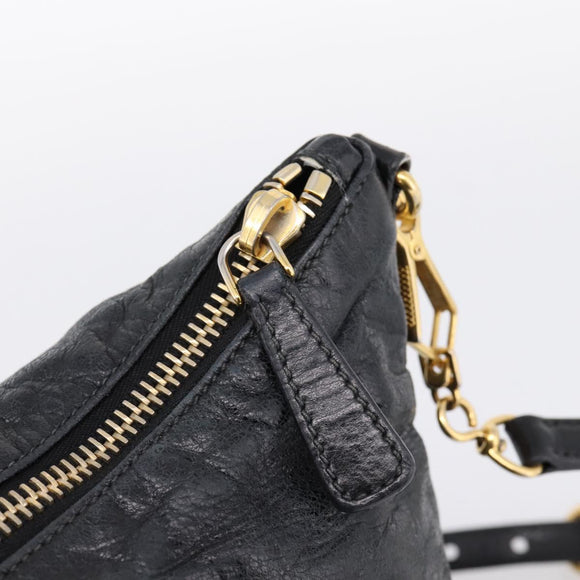 Miu Miu Vittello Shine Hand Bag Leather 2way Black Gold Tone Auth 199341V