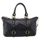 Miu Miu Vittello Shine Hand Bag Leather 2way Black Gold Tone Auth 199341V-13