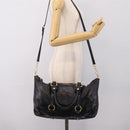 Miu Miu Vittello Shine Hand Bag Leather 2way Black Gold Tone Auth 199341V-24