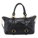 Miu Miu Vittello Shine Hand Bag Leather 2way Black Gold Tone Auth 199341V-2