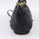 Miu Miu Vittello Shine Hand Bag Leather 2way Black Gold Tone Auth 199341V-3