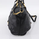 Miu Miu Vittello Shine Hand Bag Leather 2way Black Gold Tone Auth 199341V-4