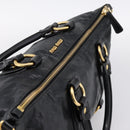 Miu Miu Vittello Shine Hand Bag Leather 2way Black Gold Tone Auth 199341V-6
