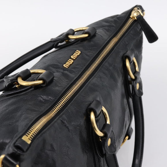 Miu Miu Vittello Shine Hand Bag Leather 2way Black Gold Tone Auth 199341V