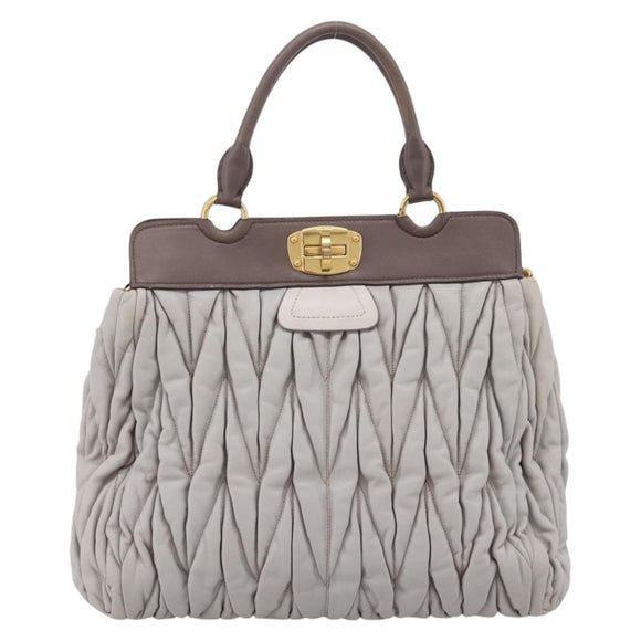 Miu Miu Matelasse Hand Bag Leather 2way Gray Gold Tone Auth 199342A