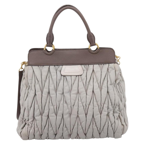 Miu Miu Matelasse Hand Bag Leather 2way Gray Gold Tone Auth 199342A