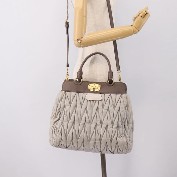 Miu Miu Matelasse Hand Bag Leather 2way Gray Gold Tone Auth 199342A