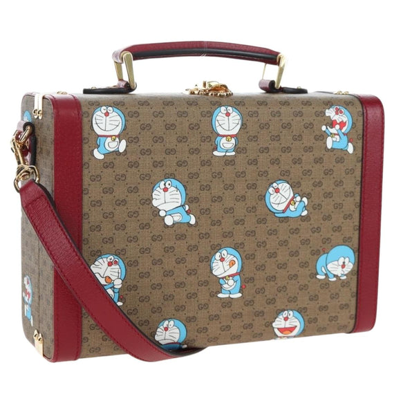 GUCCI Micro GG Supreme Doraemon Hand Bag PVC 2way Brown 633587 Auth 199346SM