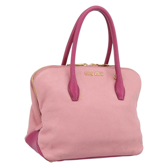 Miu Miu Tote Bag Leather Pink Gold Tone Auth 199349V