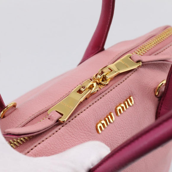 Miu Miu Tote Bag Leather Pink Gold Tone Auth 199349V