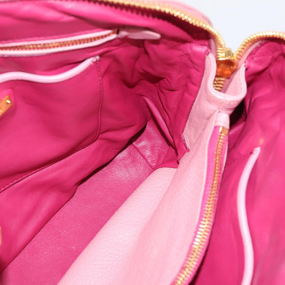Miu Miu Tote Bag Leather Pink Gold Tone Auth 199349V